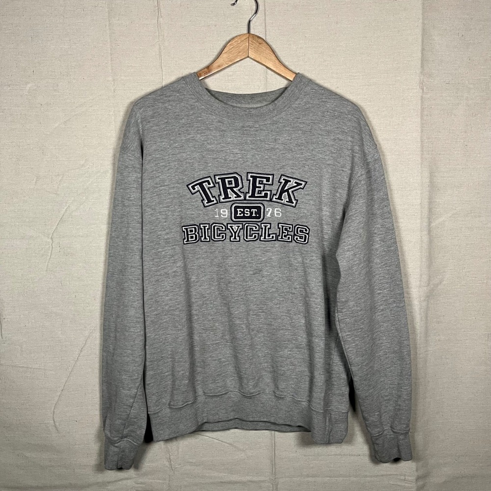 Vintage Trek Bicycles Y2K Crewneck Sweatshirt Gray Graphic Fleece Pullover Men L